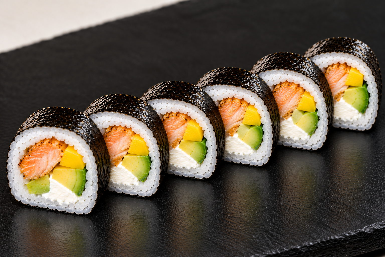 FRISCHKÄSE, GEBRATENER LACHS, AVOCADO, MANGO